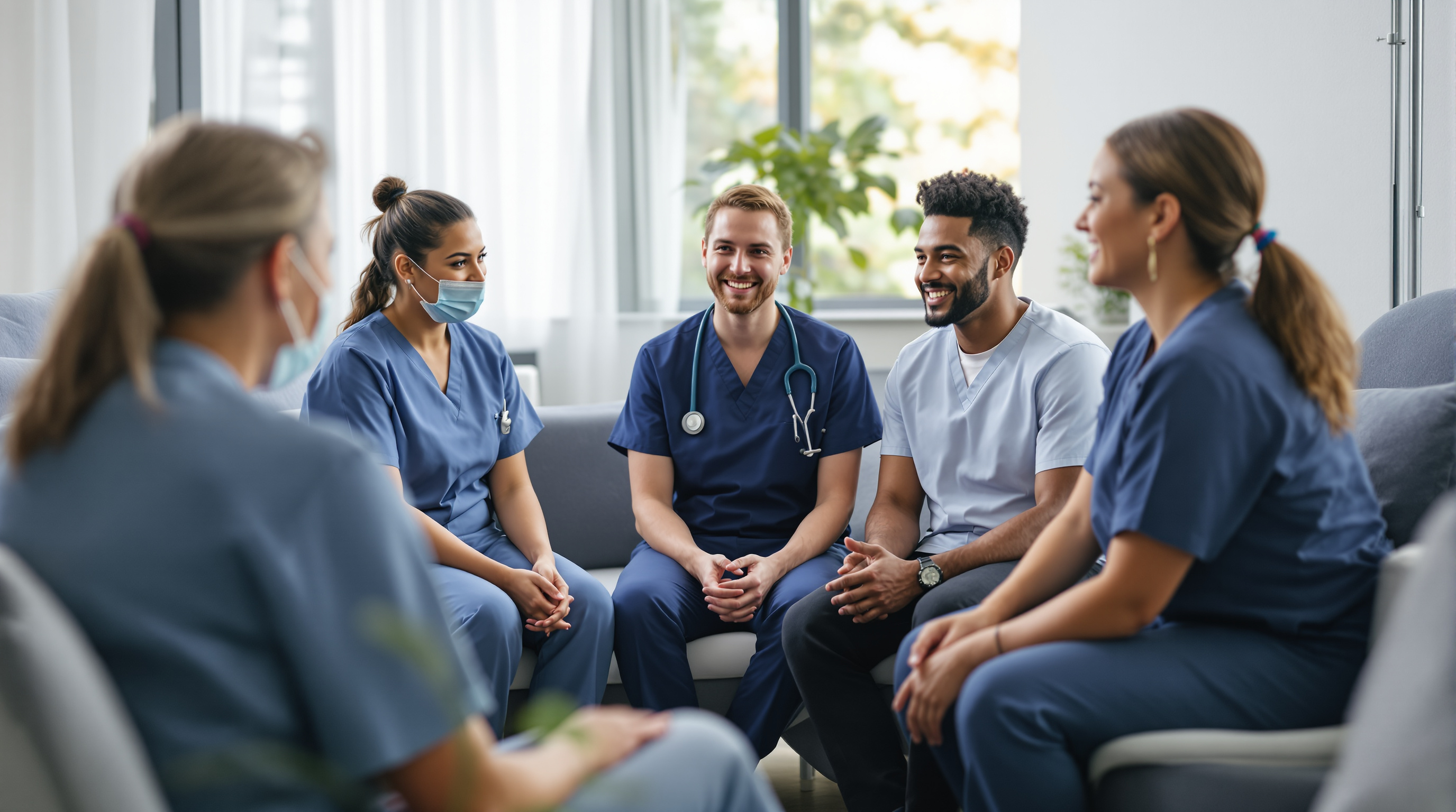 Healthcare professionals in group therapy session